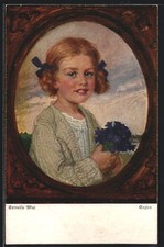 Postal de artista Corneille Max: niña en cárdigan con genciana Cárdigan de niña price