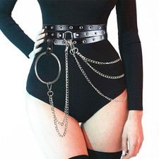Punk Women Faux Leather Harness Garter Belt Strap Waistband Binding Chain B'h CW Garter Cinturón price