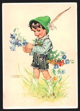 Postal de artista Lungershausen: niño en pantalones de cuero prepara un... Pantalones de niño price
