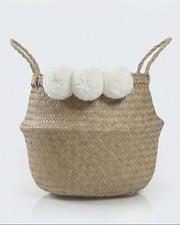 Cesta de almacenamiento de pastos marinos tejida a mano boho granja contenedor bolso pompones blancos Cesta price
