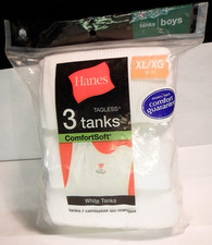 NUEVO PAQUETE DE 3 TANQUES HANES BOYS TALLA XL / XG 18-20 CONFORT SUAVE SIN ETIQUETAS BLANCO Tirantes Top/ Camiseta Interior de niño price