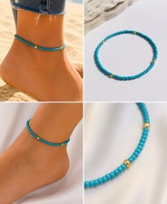 Tobillera hecha a mano turquesa tono dorado cuentas ajustable boho 1 pieza pulsera de tobillo 23 cm Anklet price