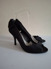 Zapatos de corte de tacón alto satinado negro arenque rojo punta abierta noche UK5 EU38 Evening Zapatos price