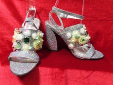 Zapatos Asos plata brillo peep toe gemas adornadas tacón delantero zapato de noche Reino Unido 3 Evening Zapatos price