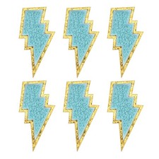 6 piezas parches de chenilla, 3 pulgadas bordes dorados perno hierro, azul claro Chenille price