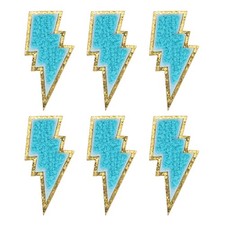 6 piezas parches de chenilla, 3 pulgadas bordes dorados perno hierro, azul oscuro Chenille price