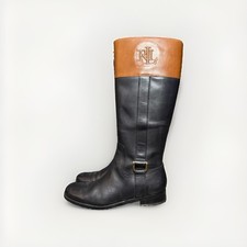Botas de Montar Lauren Ralph Lauren Bernadine Para Mujer’s 10B Negro Marrón Cuero Rodilla Botas de mujer price