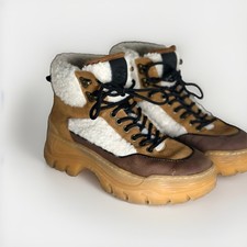 GRANDES Botas de Plataforma Hewes Senderista Piel de Oveja Marrón Tostado Suela Gruesa Talla 8 Botas de mujer price