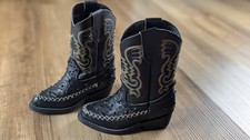 Botas Vaqueras Negras Niño-Piel Tipo Avestruz, Bordado Artesanal, Talla 18- 5-7US Unisex Infantil Botas price