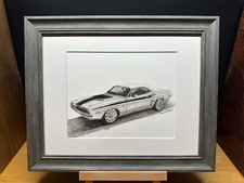 Dibujo de un Dodge Challenger 1970 coche grafito arte a lápiz boceto impresión de imagen Drawing Colchoneta price