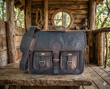 18" Bolsa Mensajero Briefcase Unisex de Cuero de Cabra Negro Hecho a Mano Briefcase de hombre price