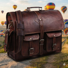 Bolsa Mensajero De Cuero De Cabra 18" Para Portátil Marrón Briefcase Briefcase de hombre price