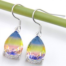 Pendientes de gancho colgantes de plata con piedras preciosas de turmalina bicolor arco iris de alta calidad Colored Stone Pendientes price