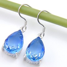 Pendientes de gancho colgantes de plata gema de turmalina bicolor gota de agua azul cielo más nuevos Colored Stone Pendientes price