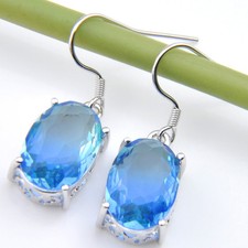 Pendientes de gancho colgantes clásicos de plata con gemas de turmalina bicolor azul corte ovalado Colored Stone Pendientes price
