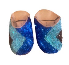 Zapatillas de cuero hechas a mano Le Toit de La Lune niñas talla 8 lentejuelas azules Slippers de niña price