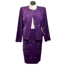 Conjunto de Traje Falda Floral Púrpura Vintage Leslie Fay Chaqueta Falda Midi Talla 14 Modest Wear Set price