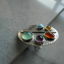 Anillo Geométrico Plata Vintage Mujer Ovalado Color Piedra Ajustable Joyería Colored Stone Anillo price