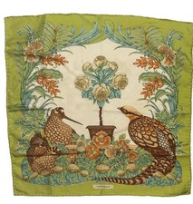 Salvatore Ferragamo Bufanda de Seda Faisán Pájaro Rosa Jardín Verde Italia 16x17 Bufanda price