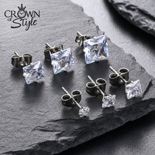Hombres Mujeres Niños Moda Corte Cuadrado 925 Plata de Ley Diamantes Pendientes Diamond Pendientes price