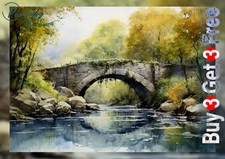 Puente de Piedra | Impresión de 5"x7" en Papel Mate | Arte de Pared Paisaje Río Bosque Natural Stone Wall Arte price
