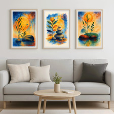 Juego de 3 impresiones artísticas en acuarela zen | Piedras y plantas tranquilas decoración de pared Natural Stone Wall Arte price