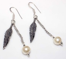 Pendientes de perlas de hoja con cuentas enchapados en plata 925 2,3" regalos de San Valentín de moda GW Pearl Pendientes price