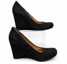 Bertie Tacones de Cuña Talla 4.5 Gamuza Negro Inteligente Zapatos de Corte Fiesta Cóctel Wedge Heels price