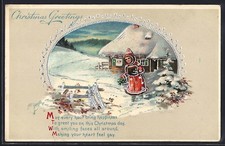 Felicitación de Navidad, niña con abrigo de invierno frente a casa nevada,... Abrigo de niña price