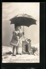 Foto postal EAS n.º 5971 /1: niña en abrigo de invierno con paraguas y hoja... Abrigo de niña price