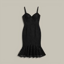 Vestido midi Guess para mujer negro floral de encaje con volantes dobladillo cuello corazón talla 4 Wedding Vestido price
