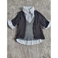 Camisa tejida a rayas con suéter gris chaleco y cárdigan negro para niñas Jersey y Cárdigan y Knitwear de niña price