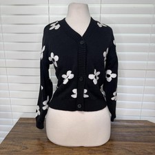 Cárdigan con botones floral blanco y negro azul marino antiguo talla niños XL Jersey y Cárdigan y Knitwear de niña price