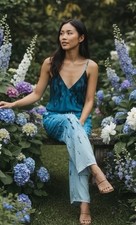Mono Ramona la Rue 100% Seda Turquesa Hombre Pájaro Mujer XS Campesino Boho Divertido Jumpsuit de hombre price