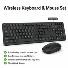 Juego de mouse teclado inalámbrico negro tamaño completo QWERTY inglés oficina PC computadora portátil hogar Keyboard- Mouse price