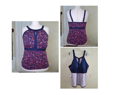 Top de baño Tankini Lands End 16 DD Built sujetador azul púrpura vacaciones modesto traje de baño Modest Swimwear price