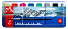 Pintura clásica de estudio Caran D'Ache Gouache - Juego de 8 colores y pinceles de lata de metal Gouache Pintura price