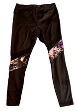 Bebe Sport Leggings Negros Para Mujer XL Floral y Malla Inserto Diagonal Paneles Florales Bebé Leggings price