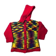 Cárdigan de ganchillo hecho a mano niños 4T arco iris con capucha estrella botón tejido suéter Cardigans de niño price
