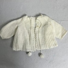 Suéter Cárdigan Hecho a Mano Niños Bebé Blanco Crema Crochet Pom Pom Botón Cardigans de niño price
