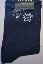 Cat Lover Socks -Blue  with Rhinestone Pawprints Relaxed Top Ankle Sock #07301 Suba chaussettes price