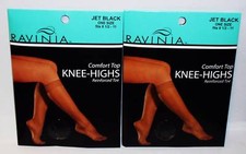 2 Packages 2 Pairs Of Ravina Comfort Top Knee Highs JET BLACK One SZ 8 1/2 To 11 Suba chaussettes price