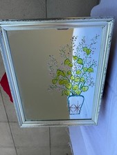 Miroir peint vase avec fleurs, encadré. Encadré miroir price