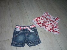 ensemble bébé fille  blouse blanche et rouge + Short jean T 6 mois CONFETTI Bébé Blouse price