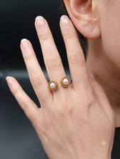 Bague Ouverte Dorée Perle Blanche - Acier Inoxydable - Ajustable - Style Élégant Perle bague price