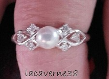 Bague argent 925 poinçonné avec 1 perle + zircons taille 20 = 20mm Perle bague price
