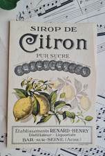 ANCIENNE ETIQUETTE PUBLICITAIRE SIROP DE CITRON BOUTEILLE BISTRO CAFE 1904 Étiquette price