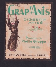 Ancienne étiquette  Alcool  France N280207 Grap' Anis Moine Paris Vieille grappe Étiquette price