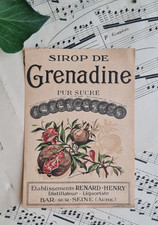 ANCIENNE ETIQUETTE PUBLICITAIRE SIROP DE GRENADINE BOUTEILLE BISTRO CAFE Étiquette price