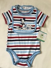 NWT Disney Baby Boys 6/9 Months Short Sleeve Bodysuit With Mickey Mouse Bib Bébé Overalls price